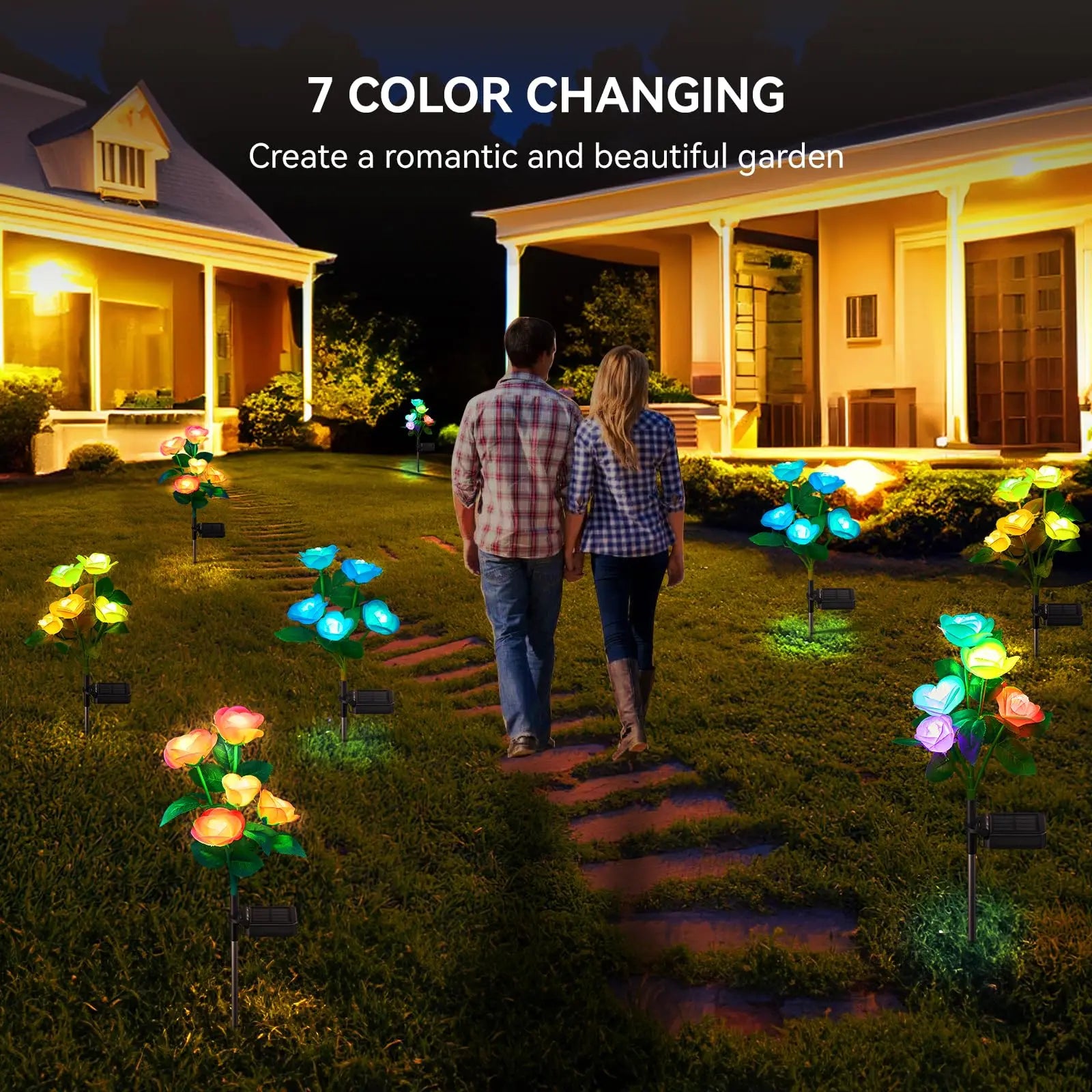 Solar Garden Lights 7 Color Changing Flowers