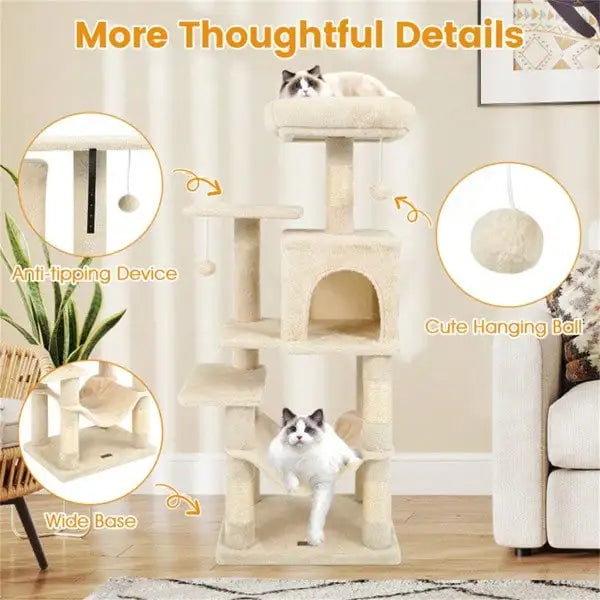 44-Inch Multi-Level Cat Tree with Sisal Scratching Posts