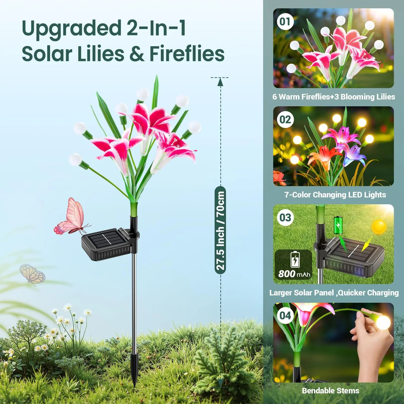 Solar Firefly Swaying Light with Colorful LED Lily Flower