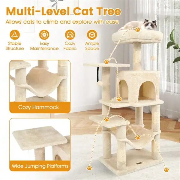 44-Inch Multi-Level Cat Tree with Sisal Scratching Posts