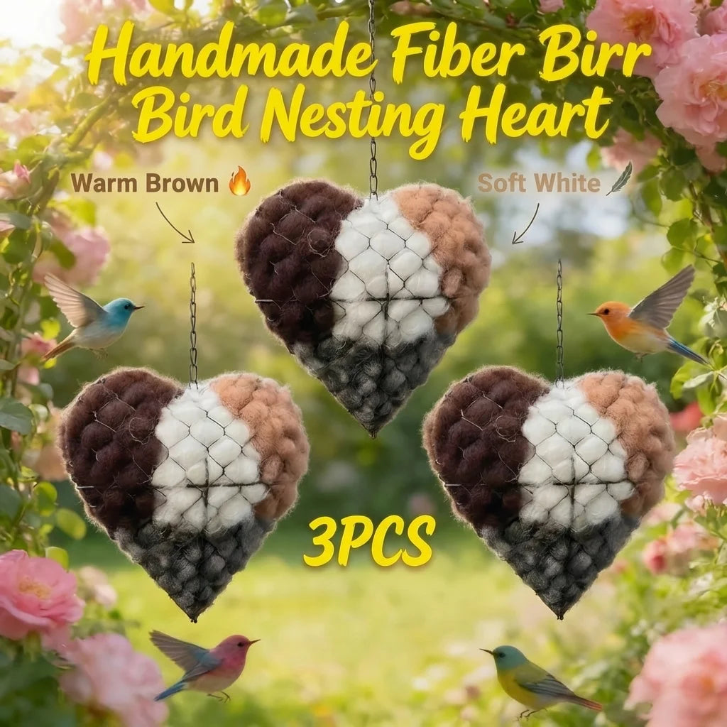 3pcs Heart-Shaped Handcrafted Fiber Bird Nesting Heart,