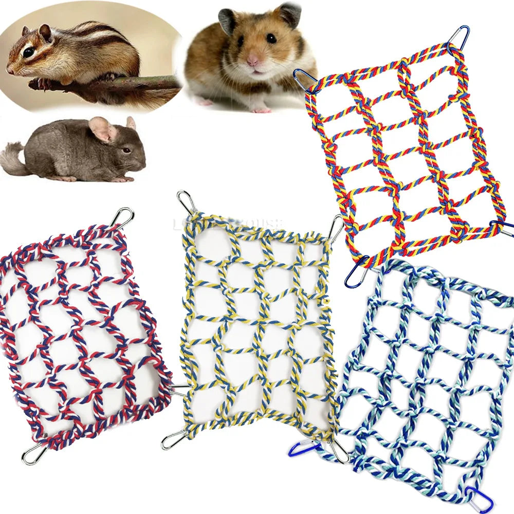 Pet Hamster Squirrel Parrot Colorful Hand Woven Climbing Net