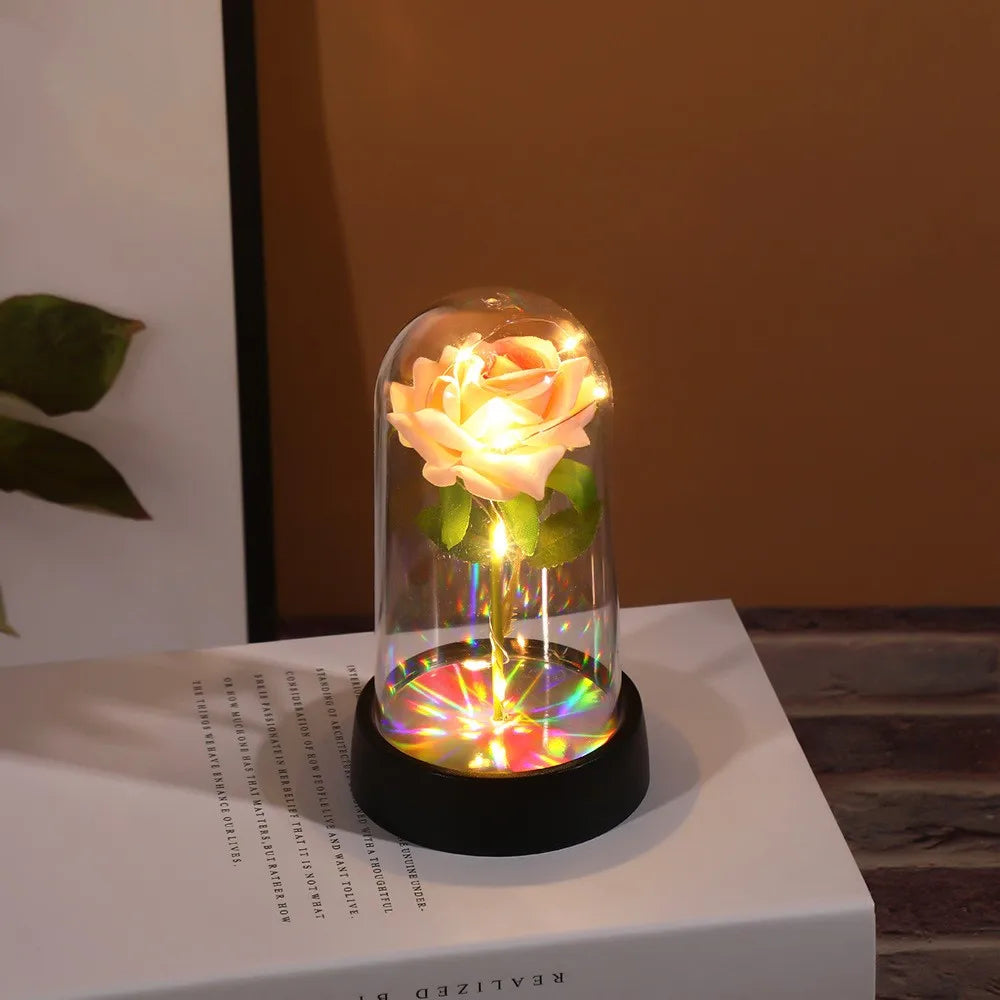 Artificial LED Rose in Glass Cover with Stand