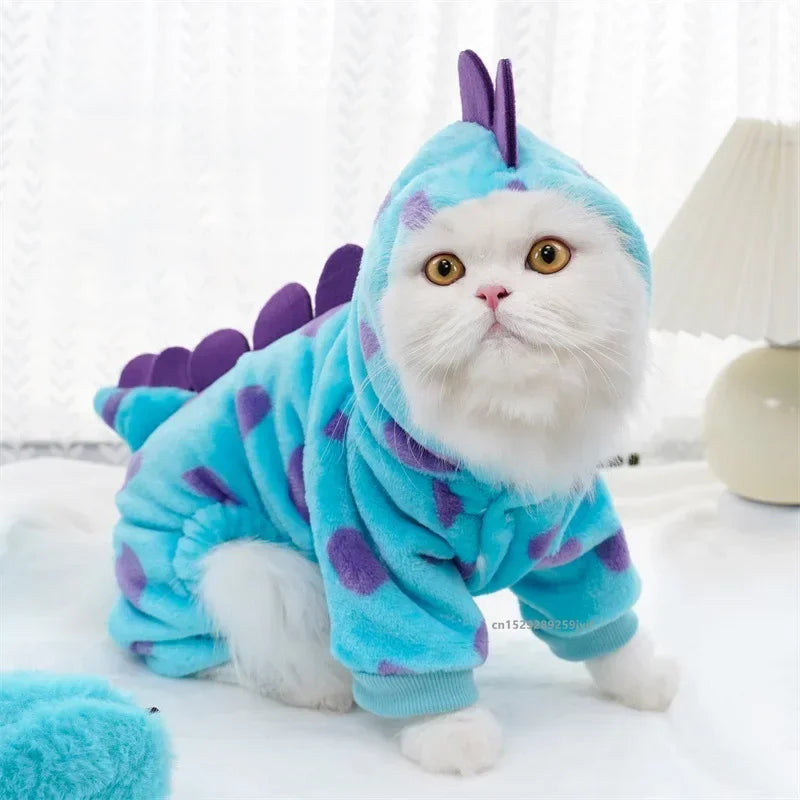 1PC  Dog Cat Blue Dinosaur Hooded Coat