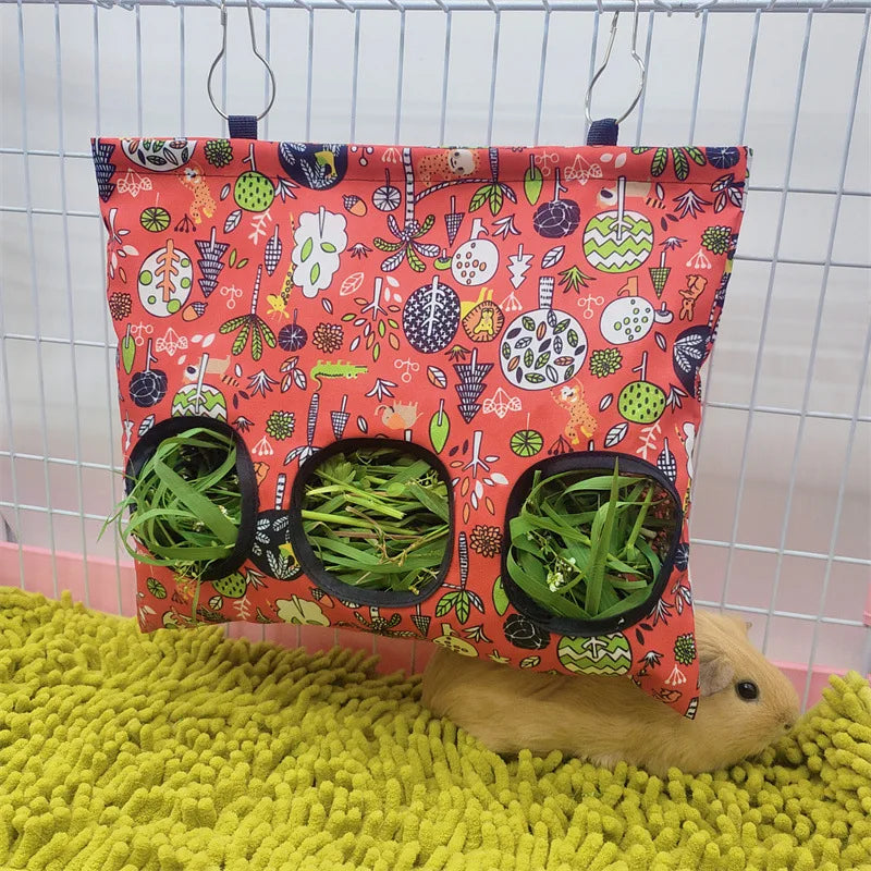 Hanging Hay Bag with hooks for Bunny Guinea Pigs Rabbit 2/3 Holes