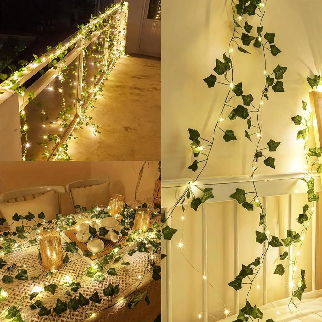 2M Green Leaf String Lights Artificial Ivy Vine