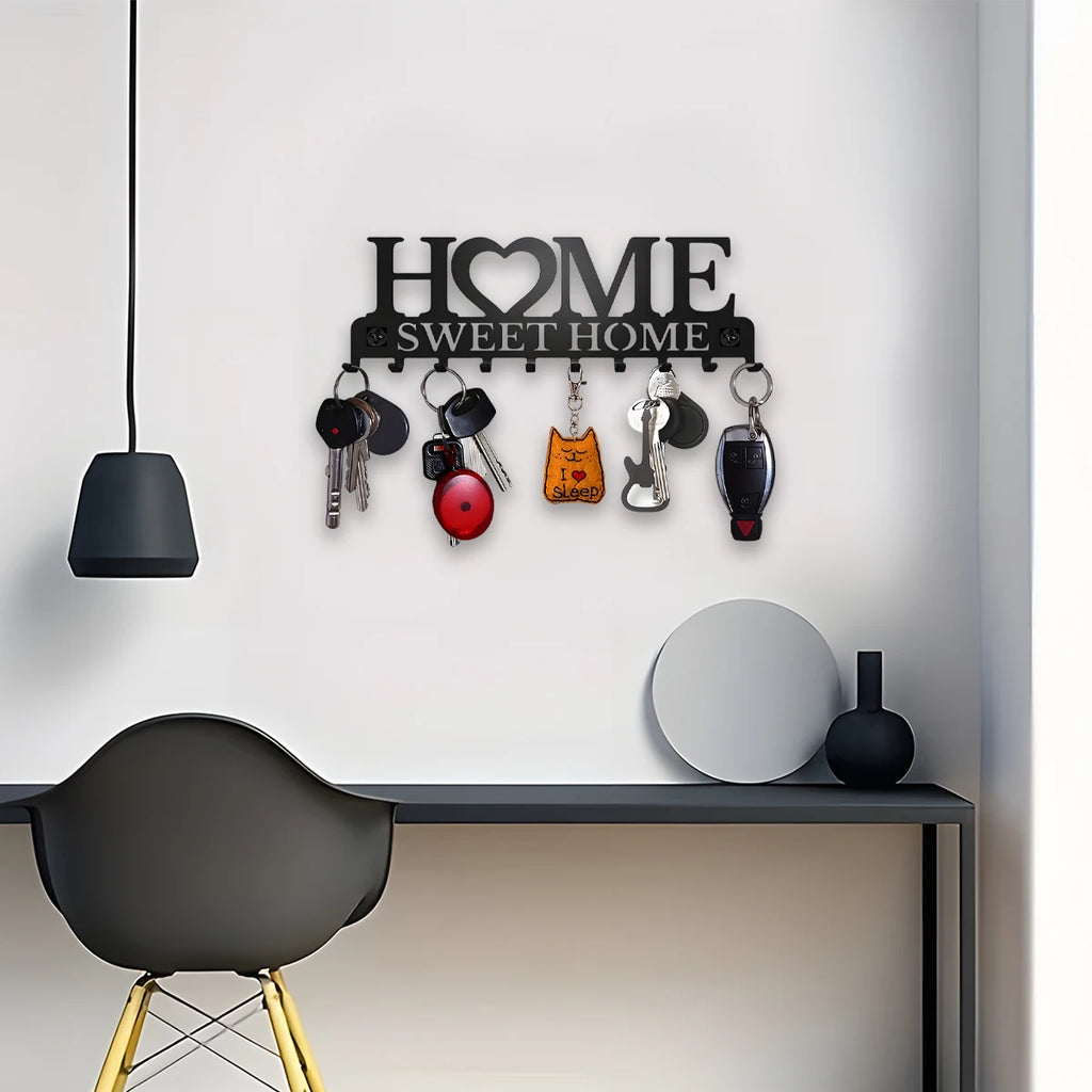 1pc Black Metal Key Holder with 10 Hooks