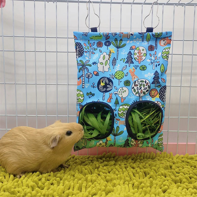 Hanging Hay Bag with hooks for Bunny Guinea Pigs Rabbit 2/3 Holes