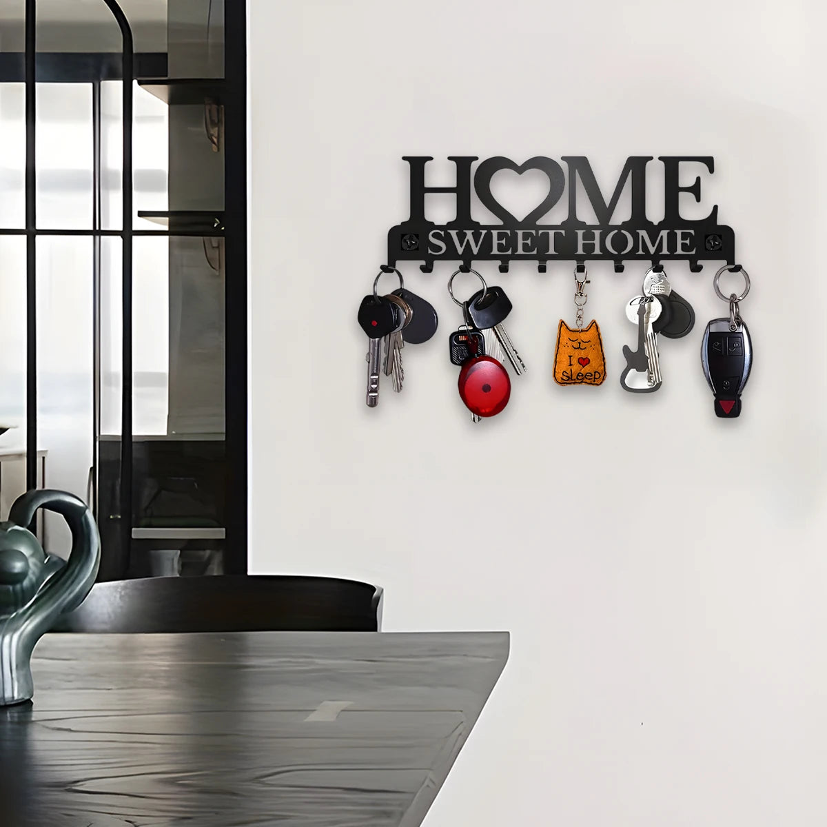 1pc Black Metal Key Holder with 10 Hooks