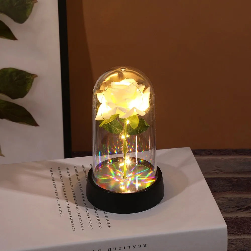 Artificial LED Rose in Glass Cover with Stand