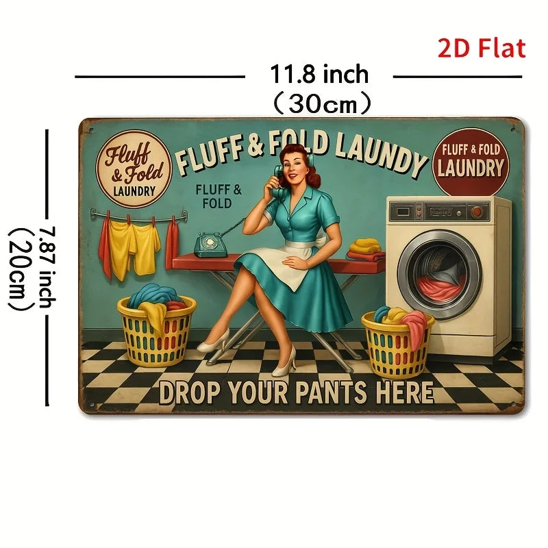 [2D Flat] Vintage "Fluff & Fold Laundry" Metal Sign