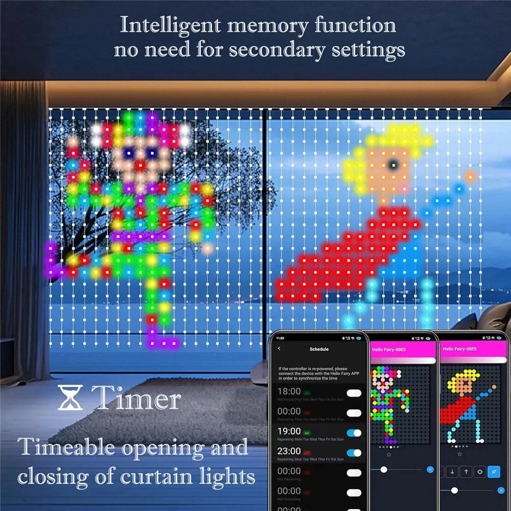 Smart LED Curtain Lights, RGB+IC Color Changing,  APP Remote Control