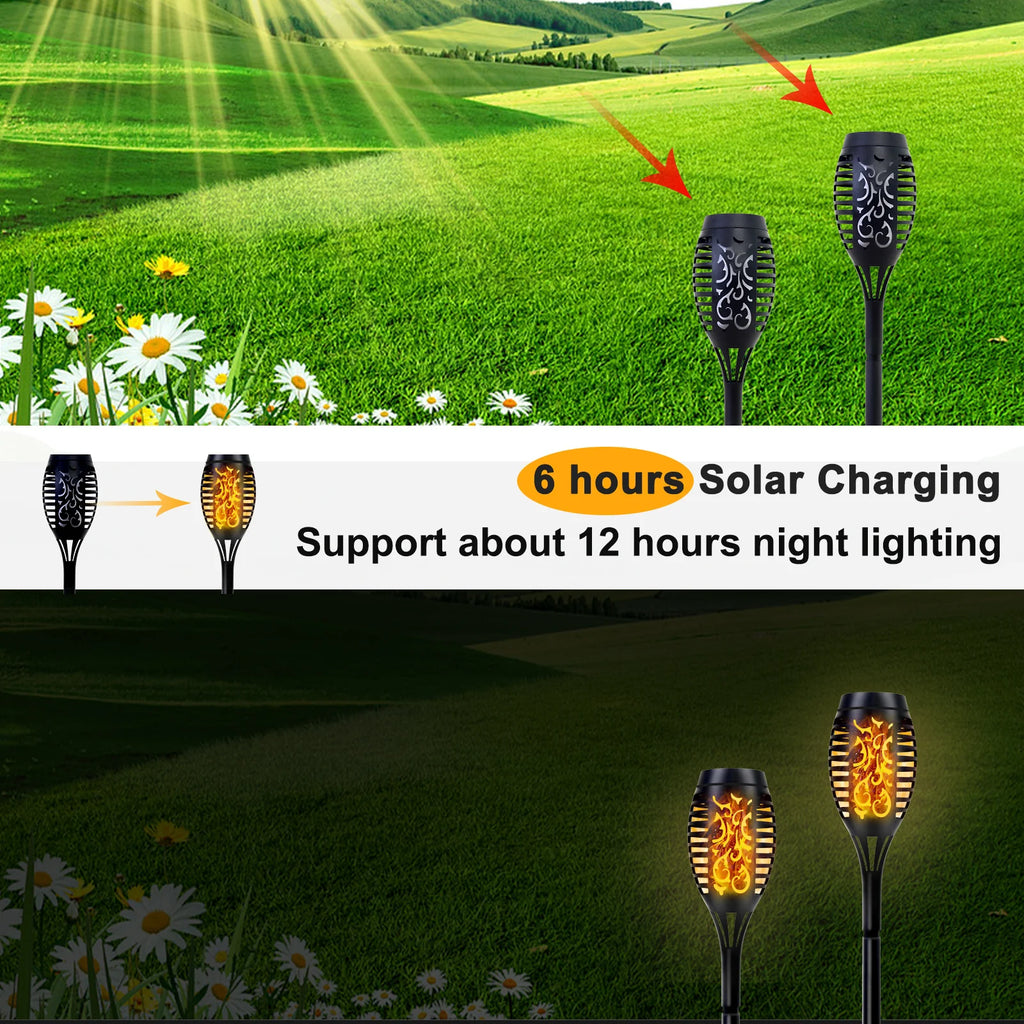 Outdoor LED 4/6/8/12 Pcs Solar Torch Lights with Flickering Flame Waterproof