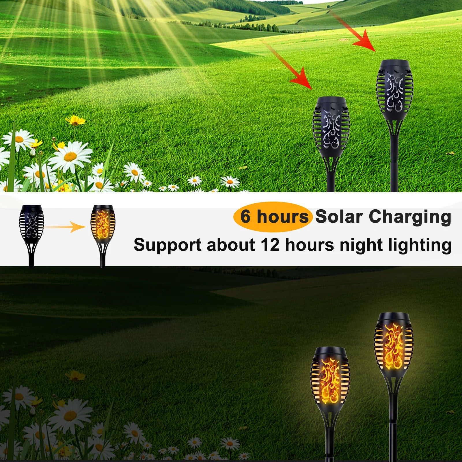 Outdoor LED 4/6/8/12 Pcs Solar Torch Lights with Flickering Flame Waterproof