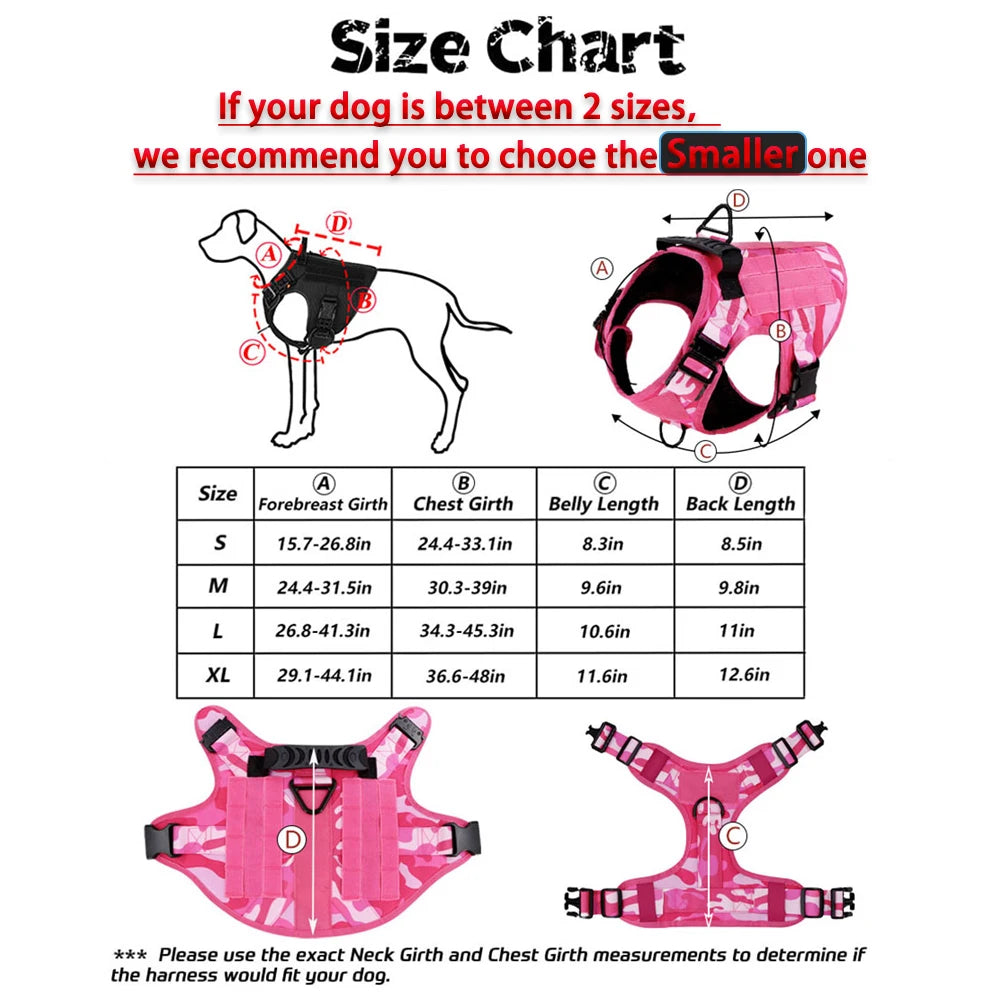 Military Pink Camouflage Dog Harness For Large Medium