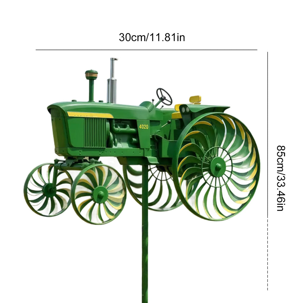 Metal Tractor Wind Spinner with Rotating Wheels