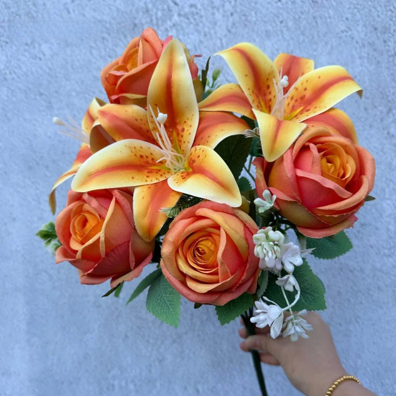 Spring Color Bouquet: Mixed Roses & Lilies