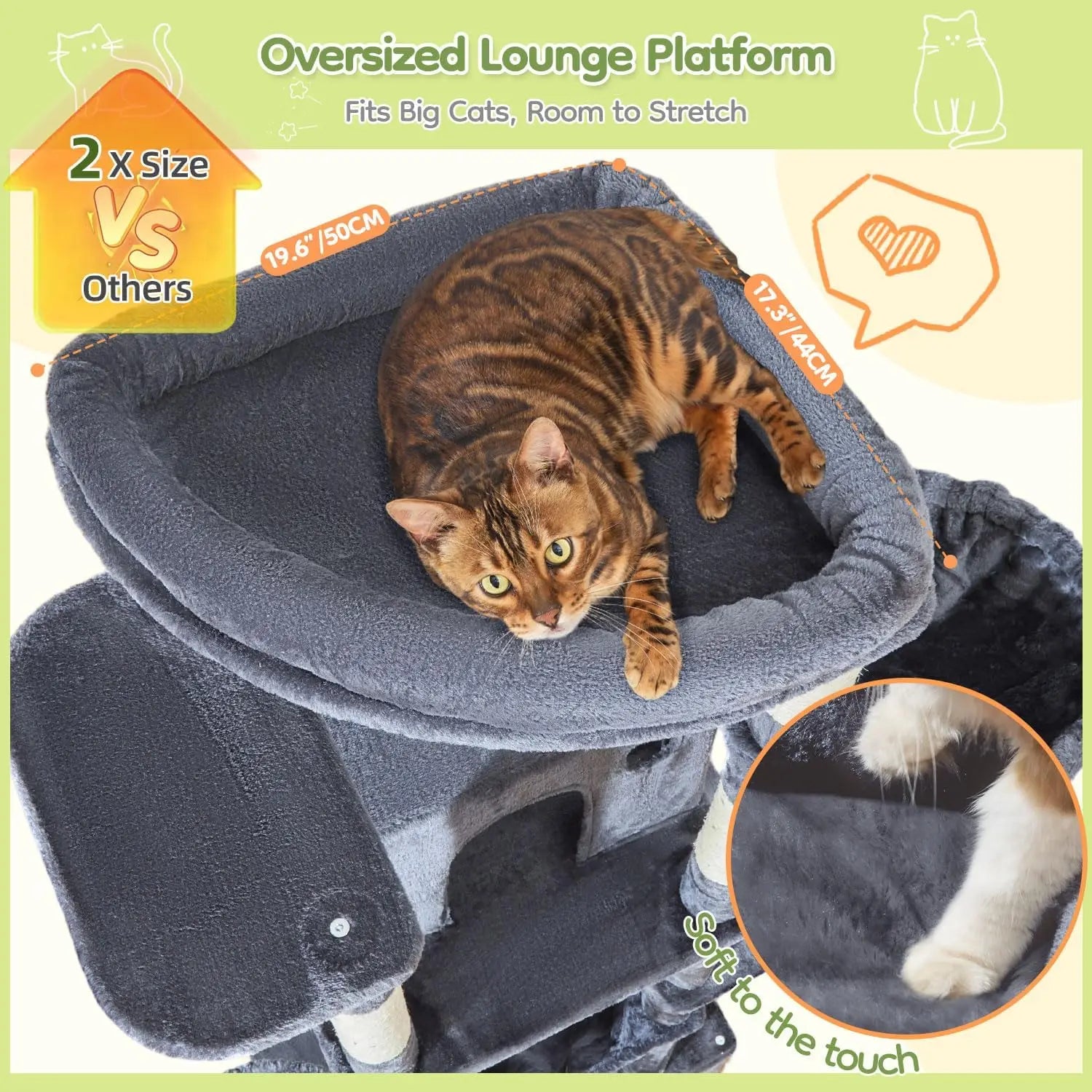 72-Inch Cat Tree with Extra-Large Platform for Large Indoor Cats