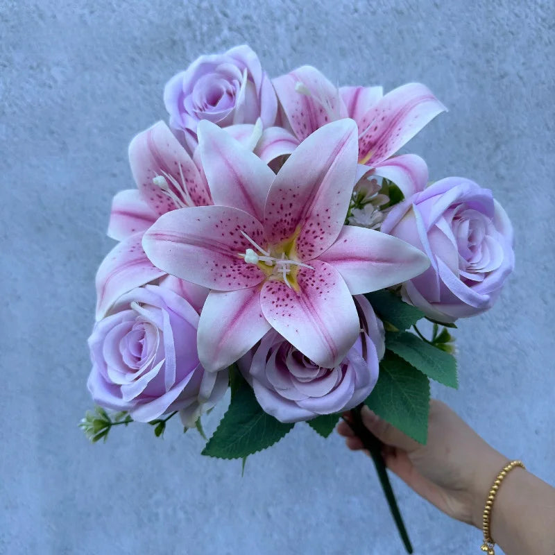 Spring Color Bouquet: Mixed Roses & Lilies