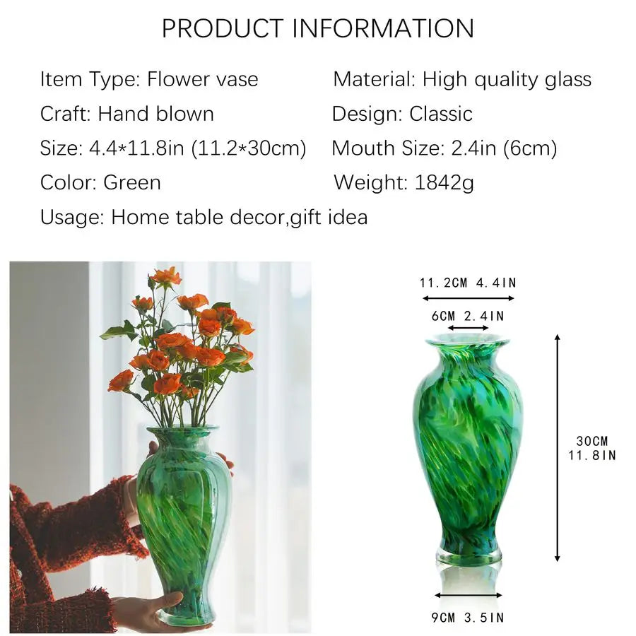 11.5Inch Glass Flower Vase for Shelf Decor, Living Room Decor, Centerpieces