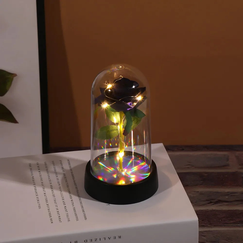Artificial LED Rose in Glass Cover with Stand