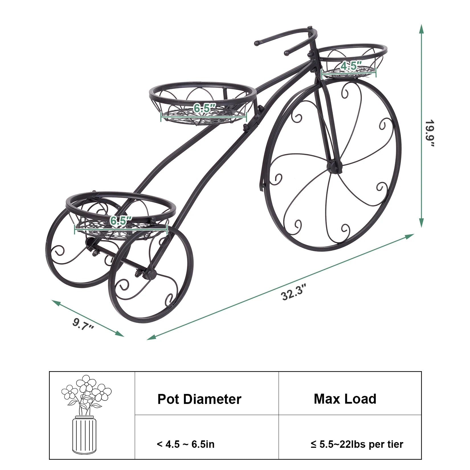 Metal 3 Tier Bicycle Plant Stand