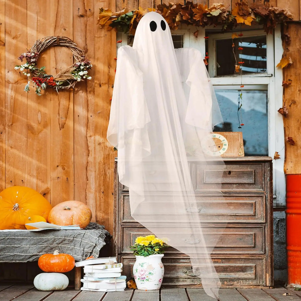Halloween Hanging Light up Ghost with Spooky Green LED Light 47”