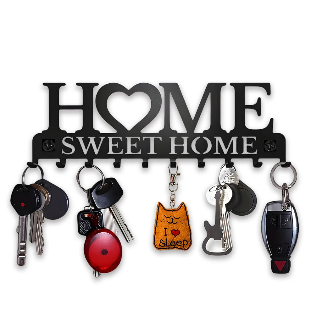 1pc Black Metal Key Holder with 10 Hooks