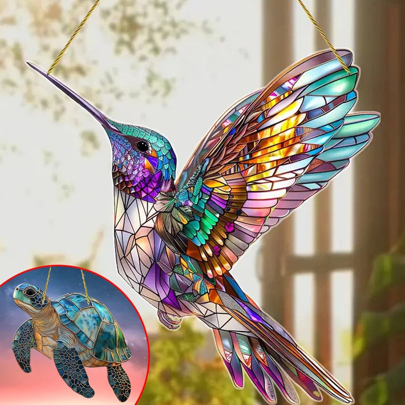 8" Acrylic Stained Glass Hummingbird Sun Catcher