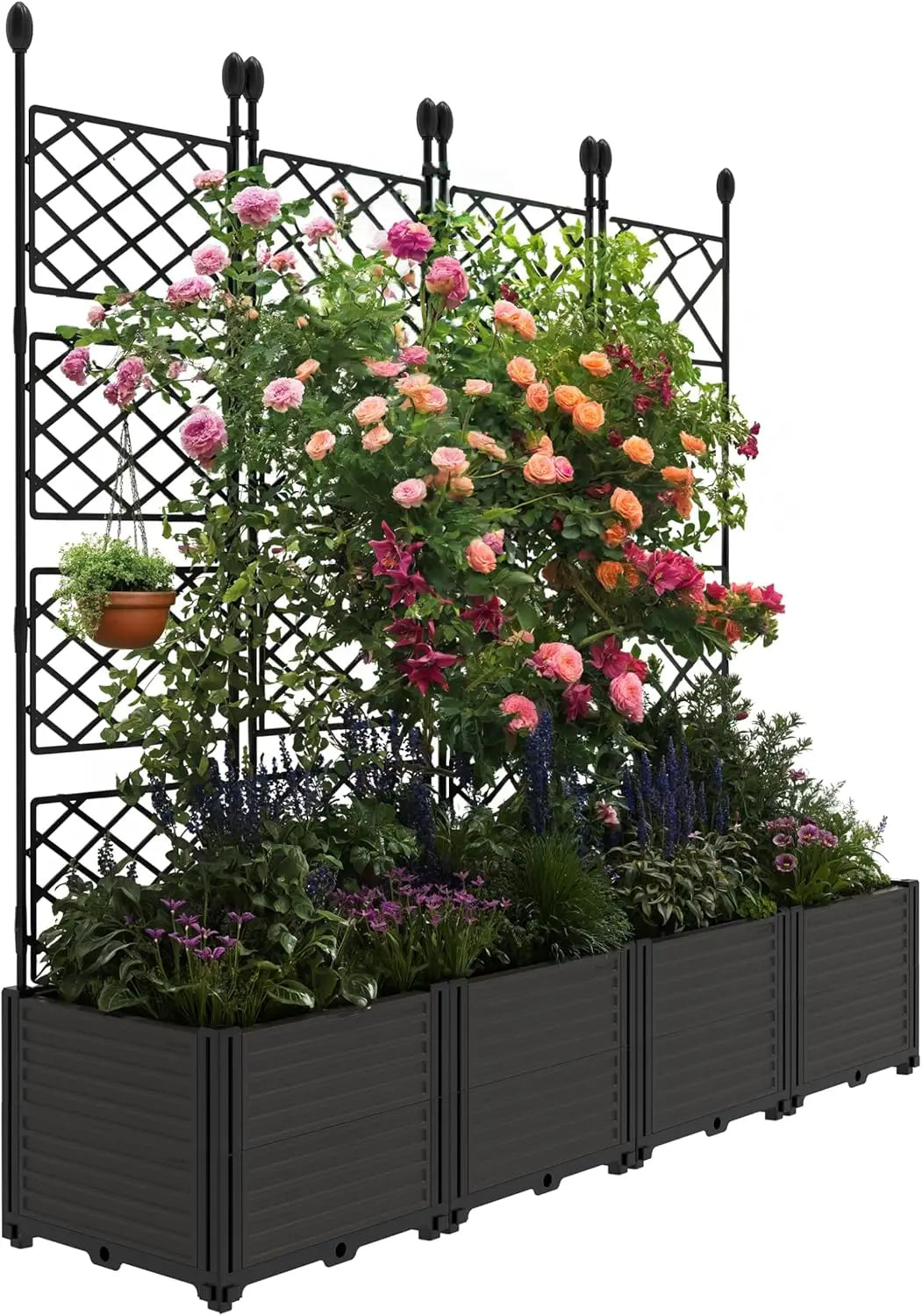Plastic Planter Box w/ Trellis Rack 5.25FT Tall Raised Garden Bed