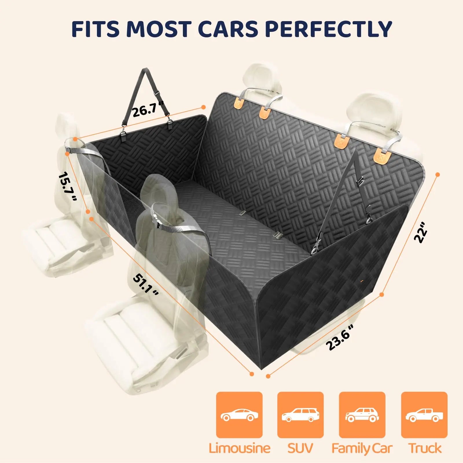 Rear Dog Seat Cover, Hard Bottom Rear Seat Extender