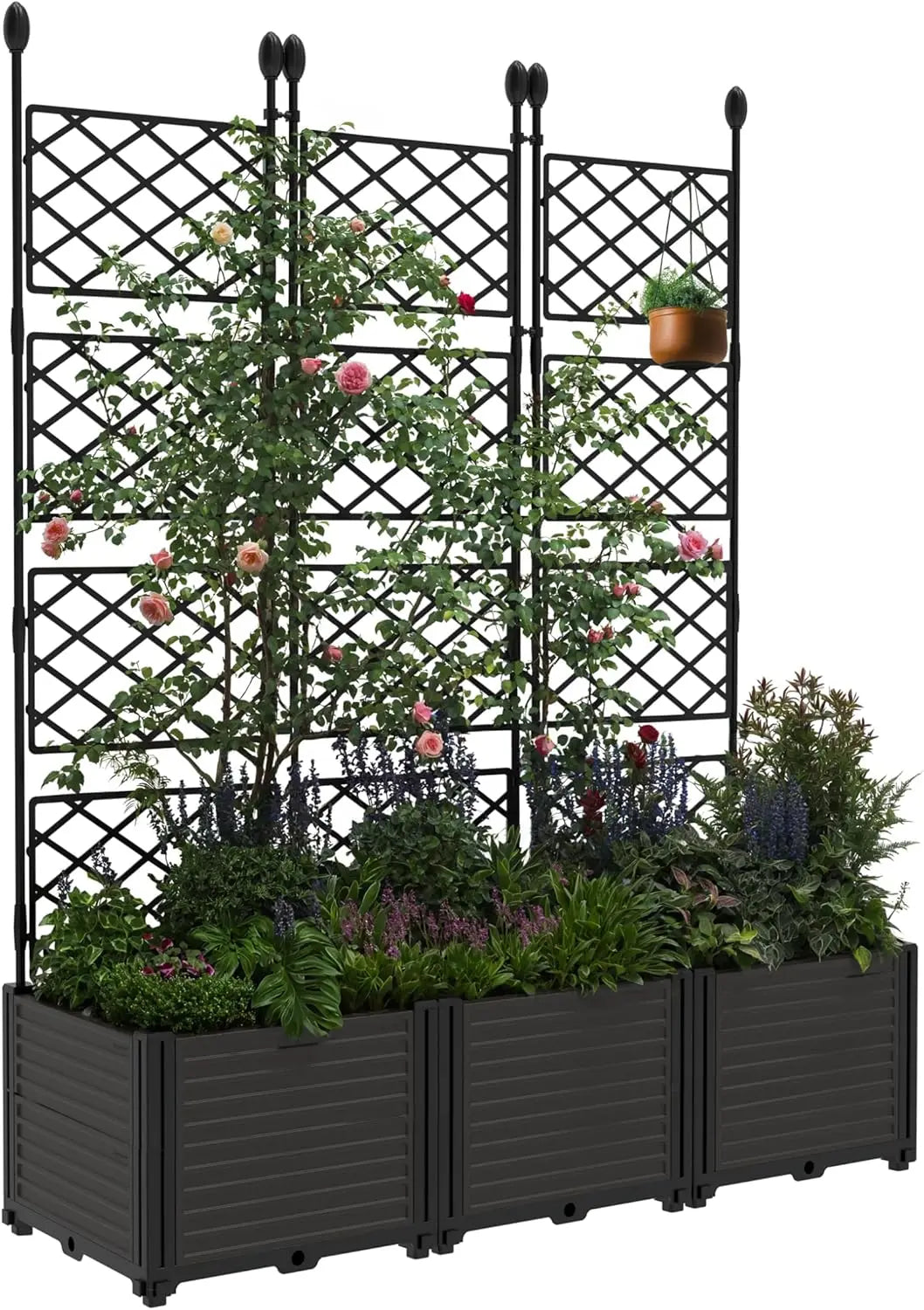 Plastic Planter Box w/ Trellis Rack 5.25FT Tall Raised Garden Bed
