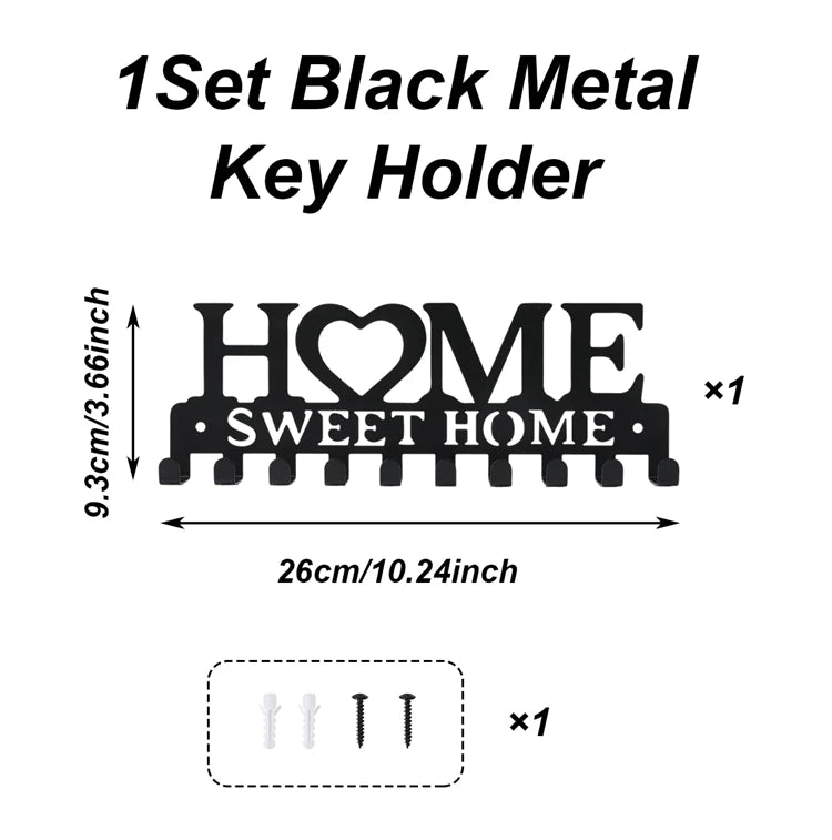 1pc Black Metal Key Holder with 10 Hooks