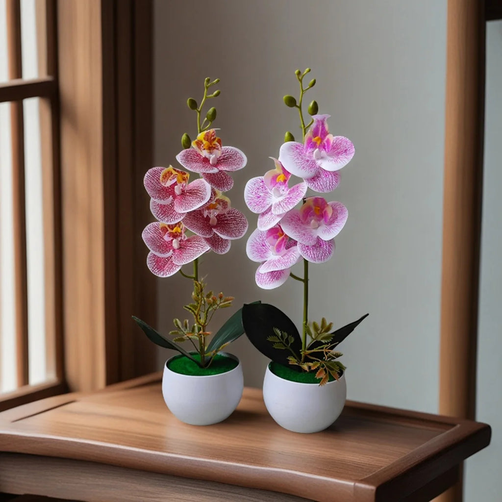 Realistic Artificial Orchid Potted Plant with Plastic Pot