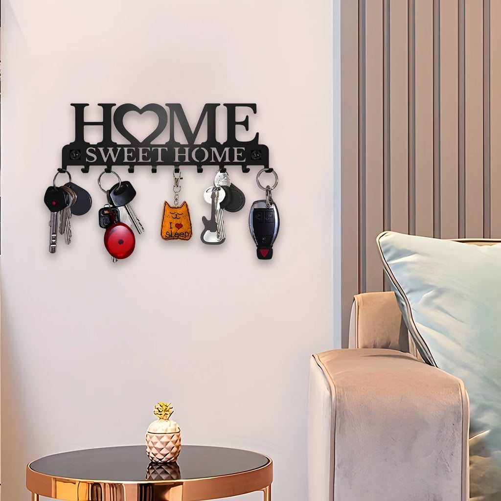 1pc Black Metal Key Holder with 10 Hooks