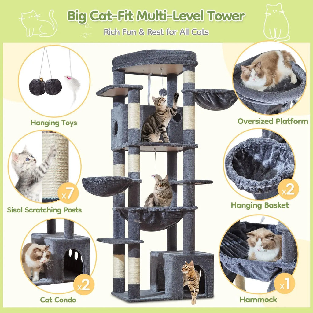72-Inch Cat Tree with Extra-Large Platform for Large Indoor Cats