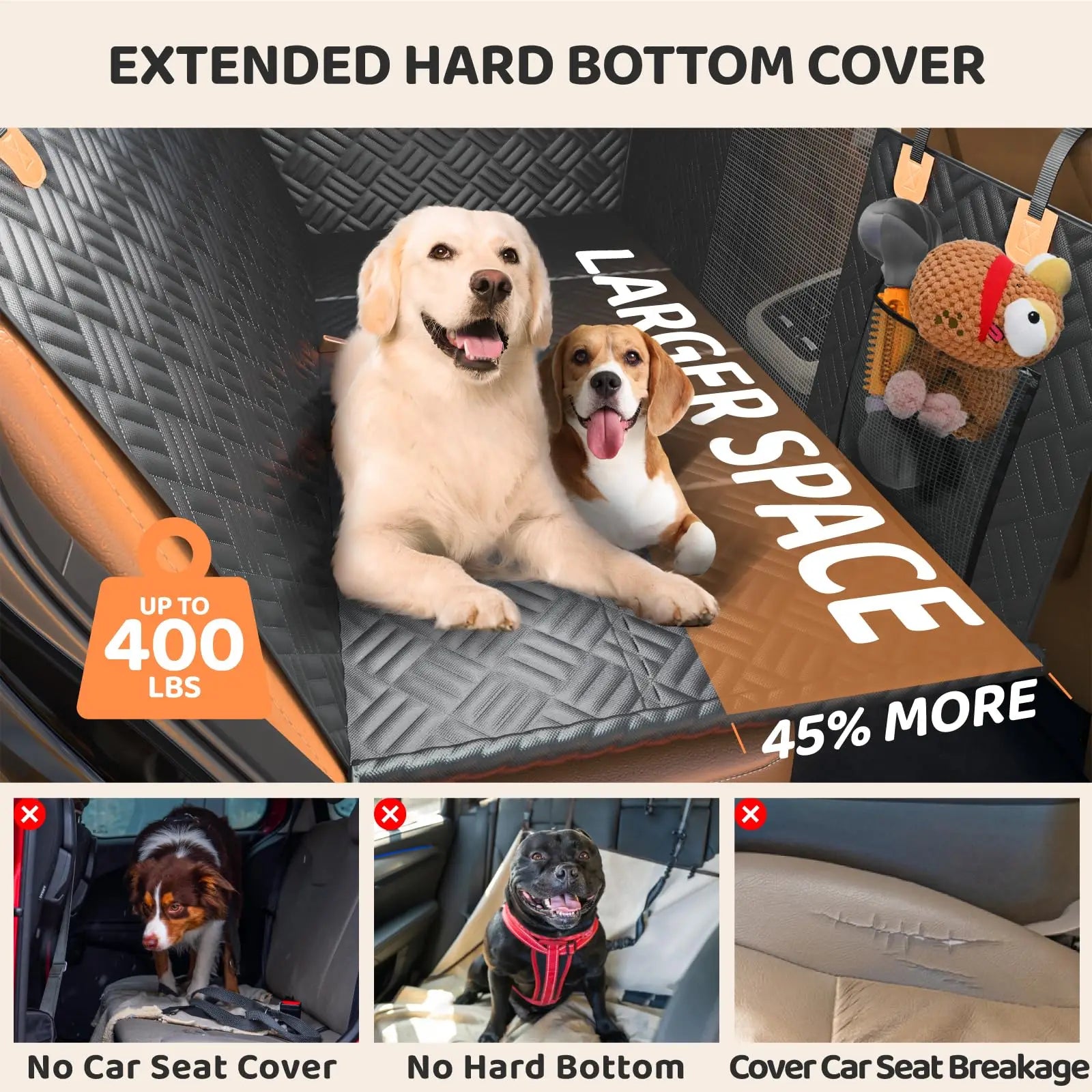 Rear Dog Seat Cover, Hard Bottom Rear Seat Extender