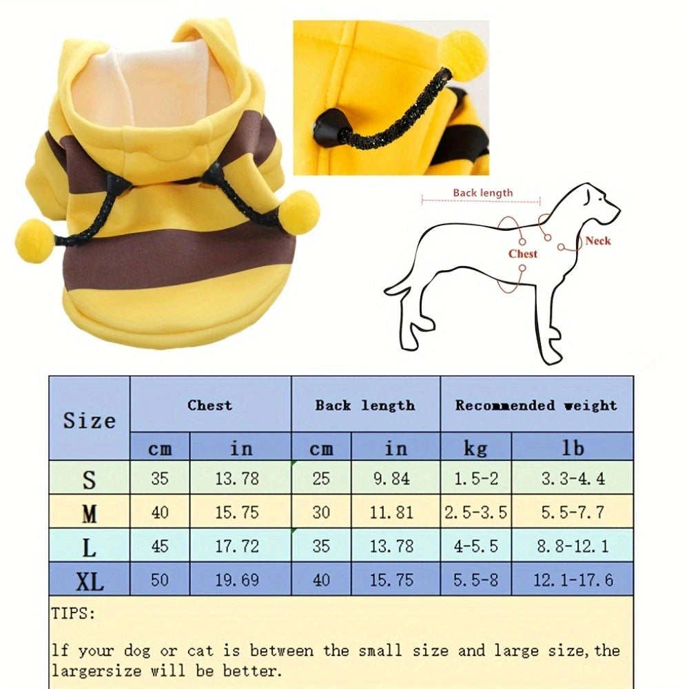 Cute Bee Costume Dog Cat Hoodie