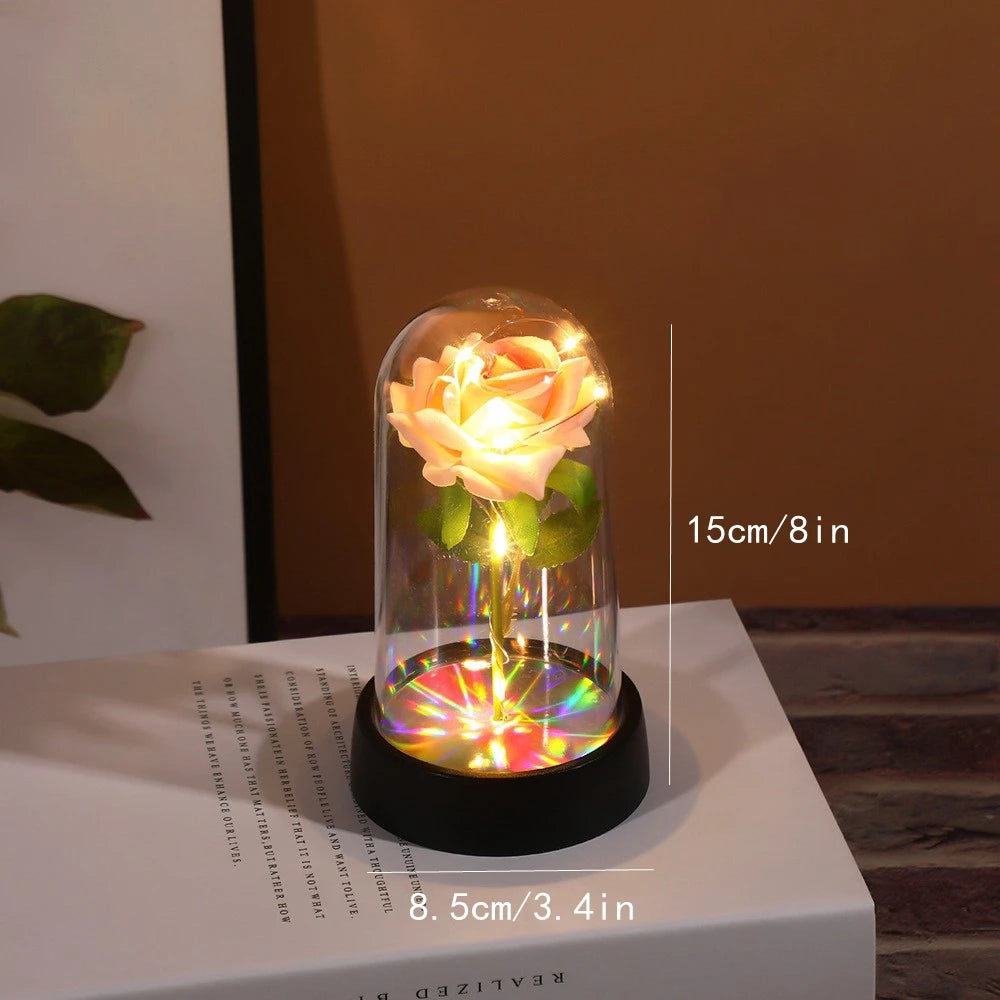 Artificial LED Rose in Glass Cover with Stand