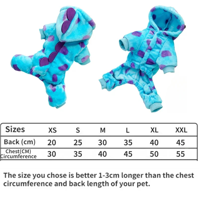 1PC  Dog Cat Blue Dinosaur Hooded Coat