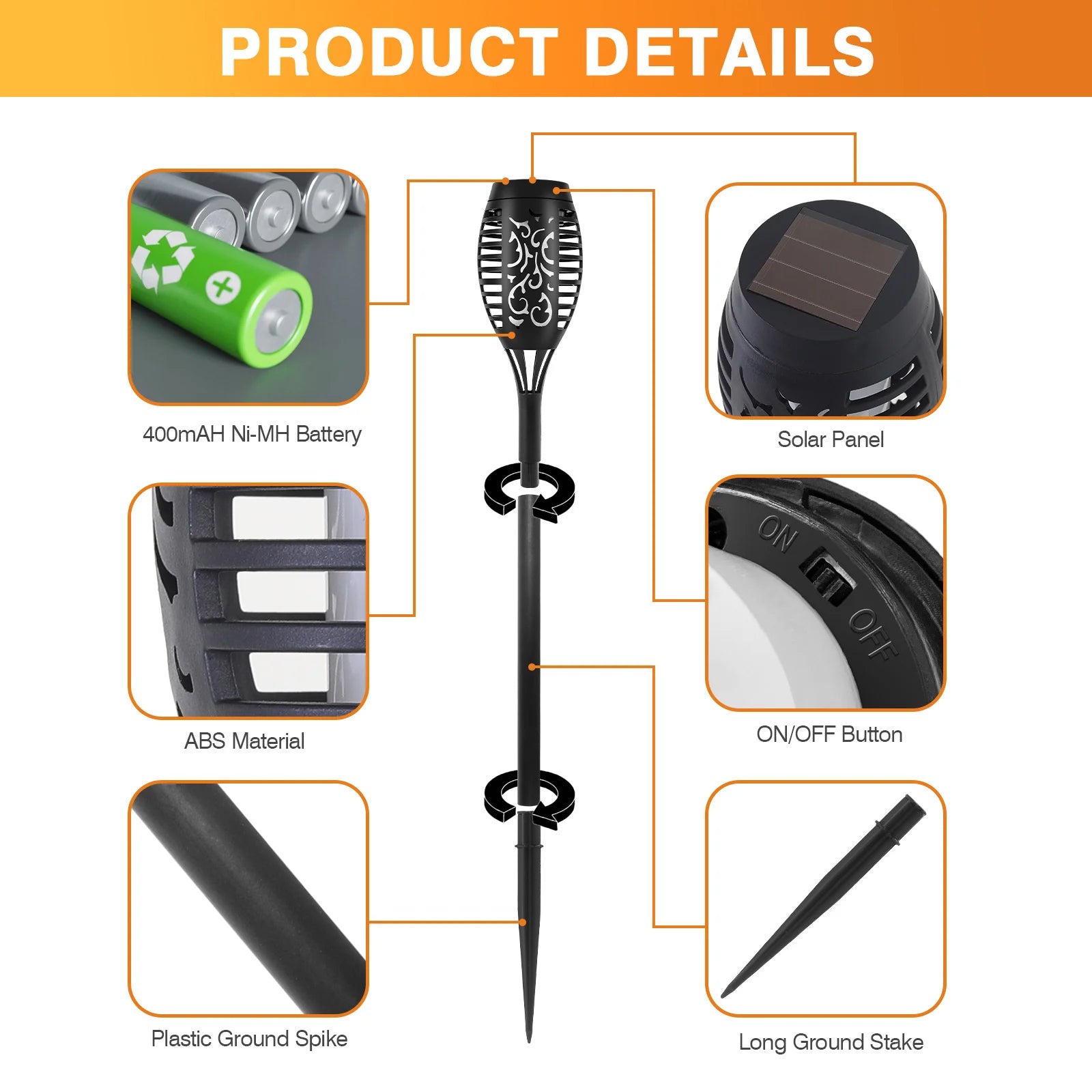 Outdoor LED 4/6/8/12 Pcs Solar Torch Lights with Flickering Flame Waterproof