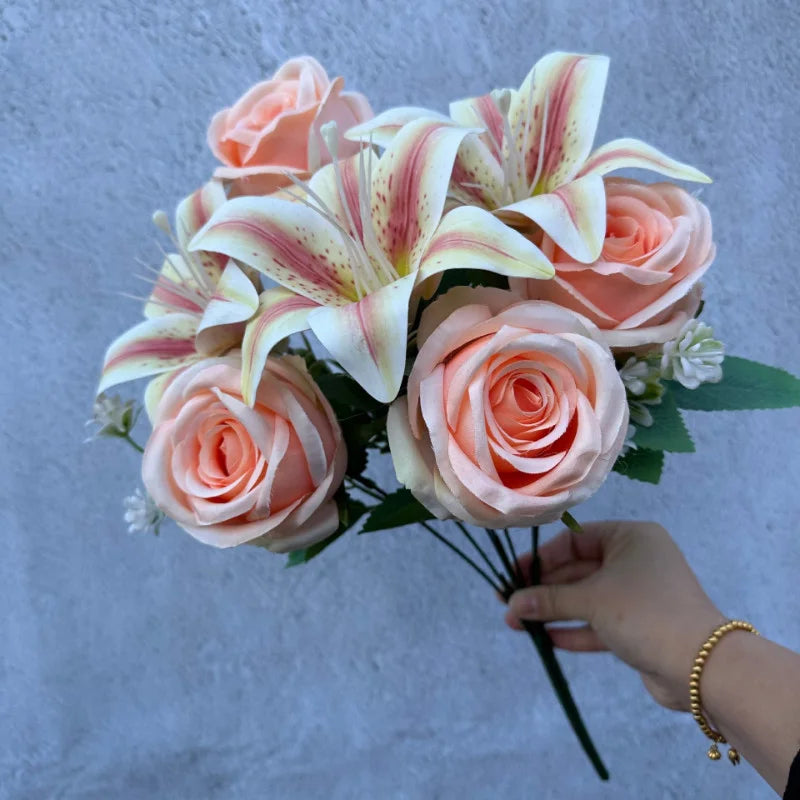 Spring Color Bouquet: Mixed Roses & Lilies