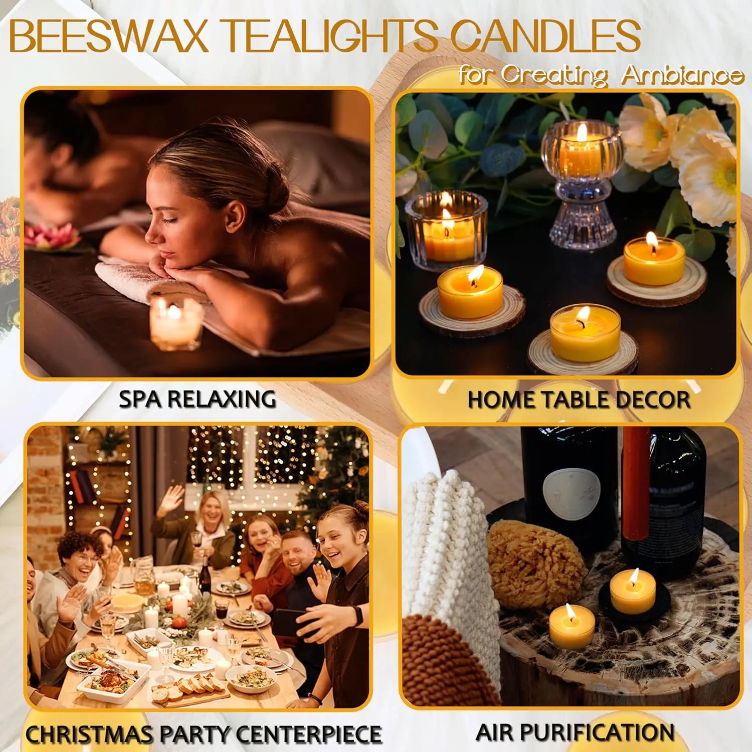 Pure Beeswax Tealight Candles, 4-Hour Burn, Clear Cup 150Pcs