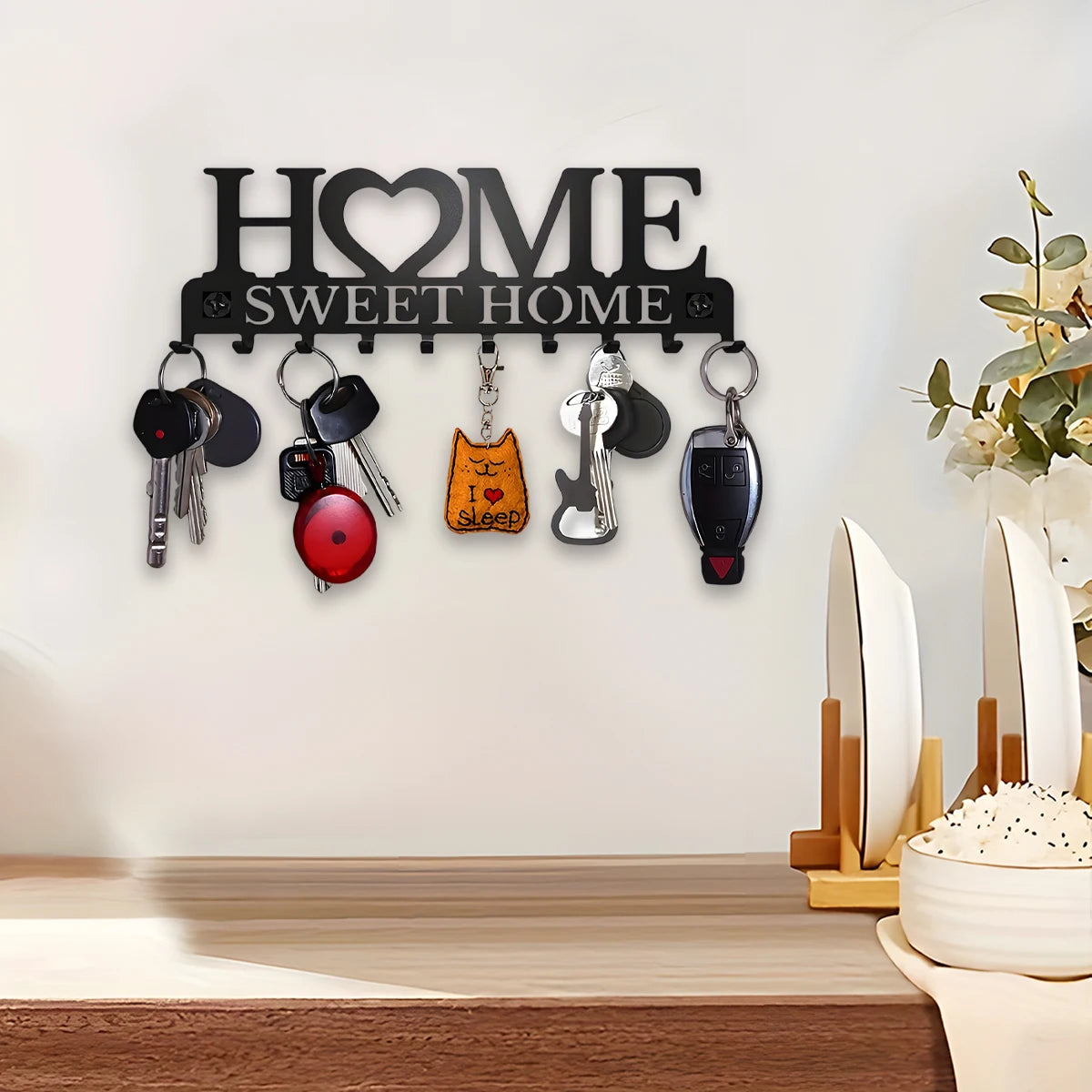 1pc Black Metal Key Holder with 10 Hooks