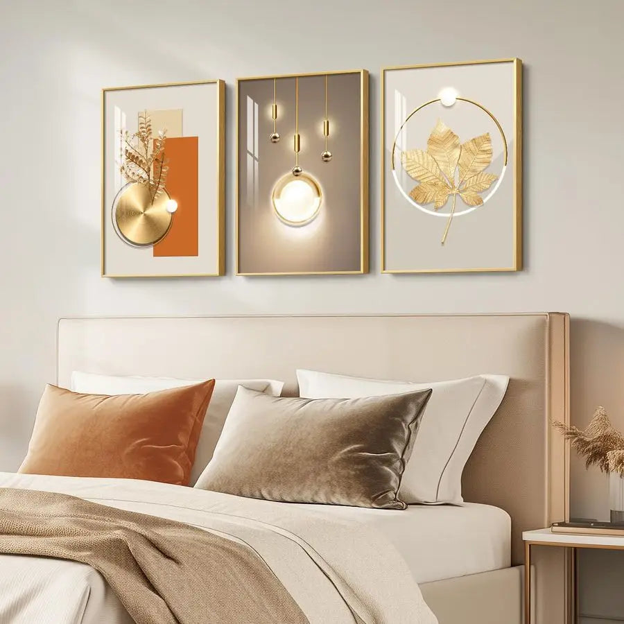 Modern Luxury Gold Wall Art, 3 Piece Contemporary Paintings