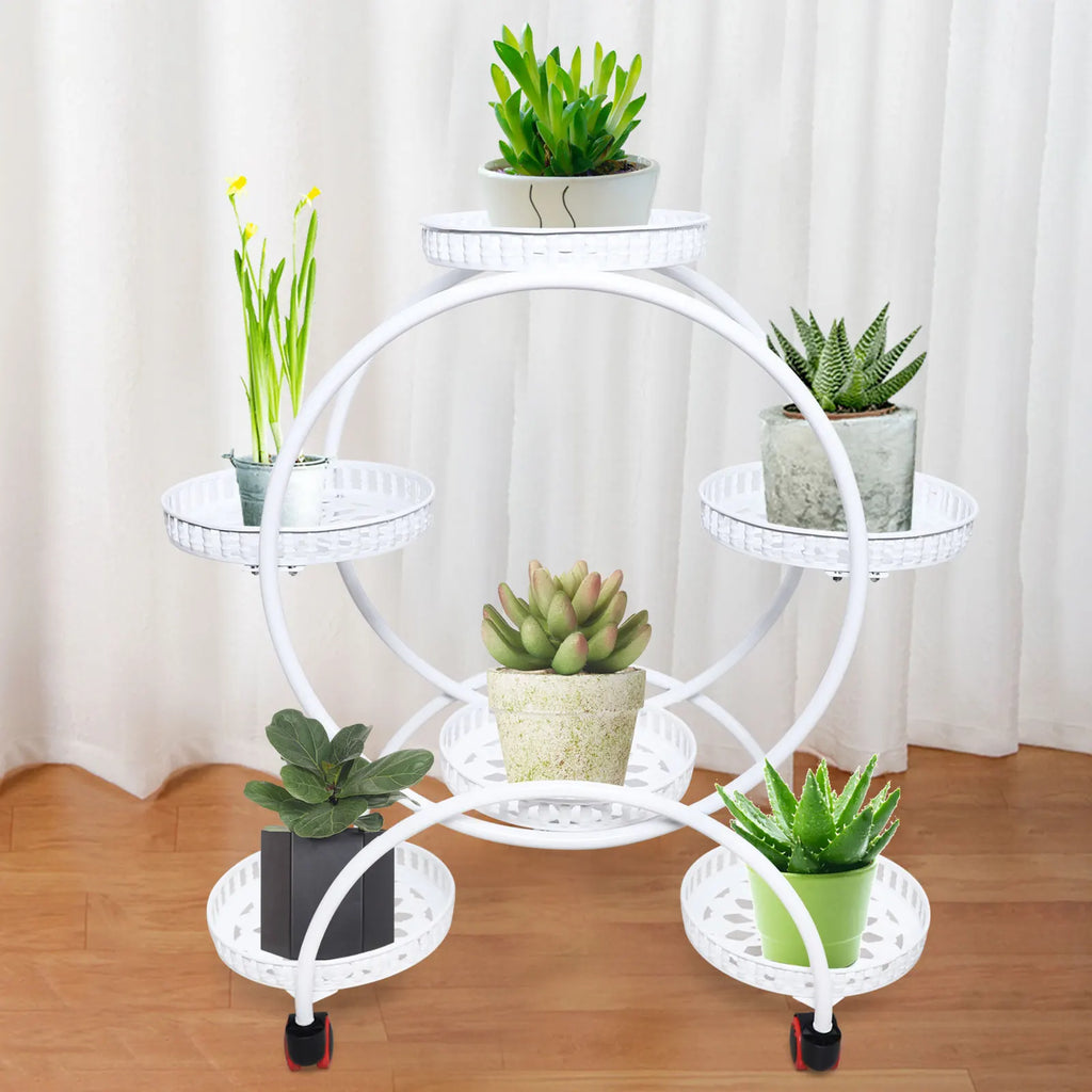 6 Pot White Metal Plant Stand
