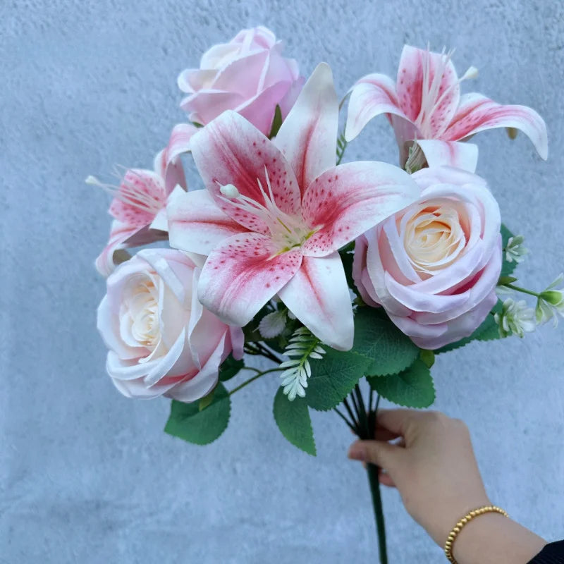 Spring Color Bouquet: Mixed Roses & Lilies