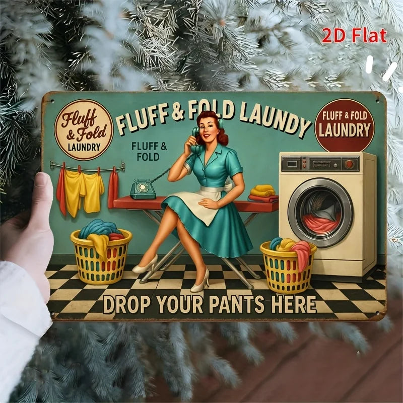[2D Flat] Vintage "Fluff & Fold Laundry" Metal Sign
