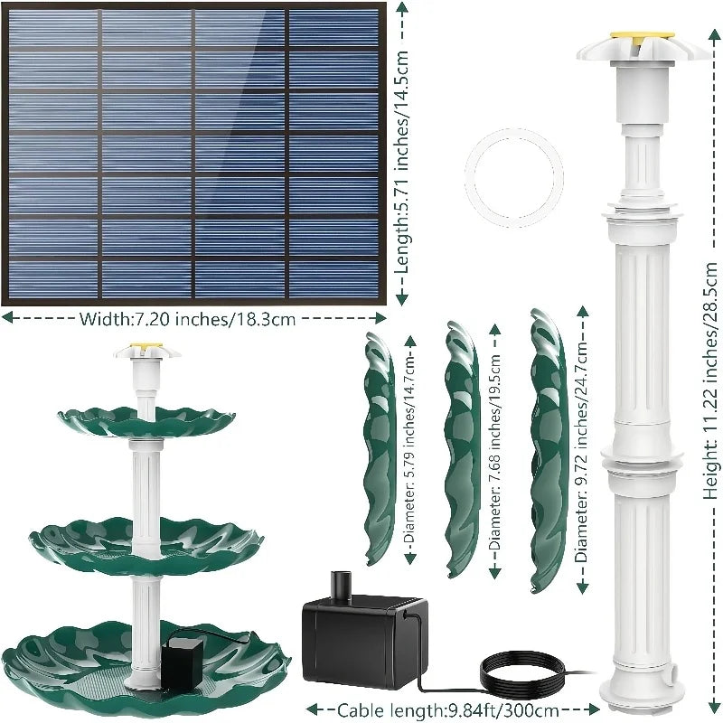 3-layer Solar Fountain for Bird Bath, Garden, Pond, Swimming Pool