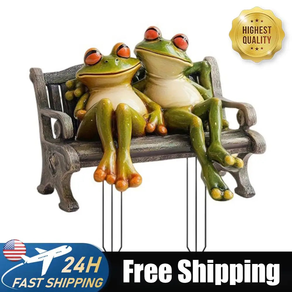 2D Flat Decorative Frog Couple Garden Stake Acrylic